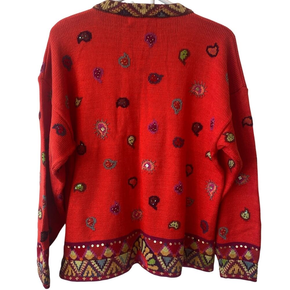 Vintage Christine Foley Sweater Women's Cardigan Bold Red Embellished Size 2(M) - Picture 2 of 10